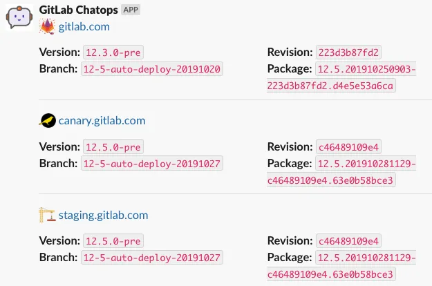 ChatOps auto deploy status output.