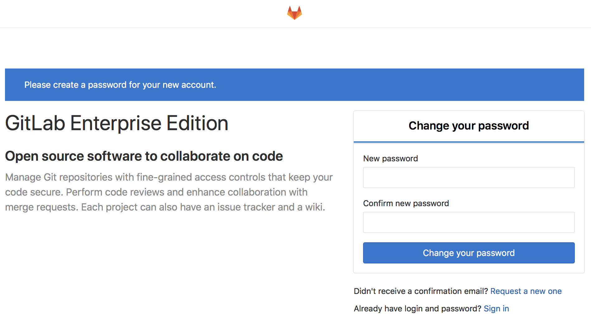 설치 후 GitLab 최초 로그인.