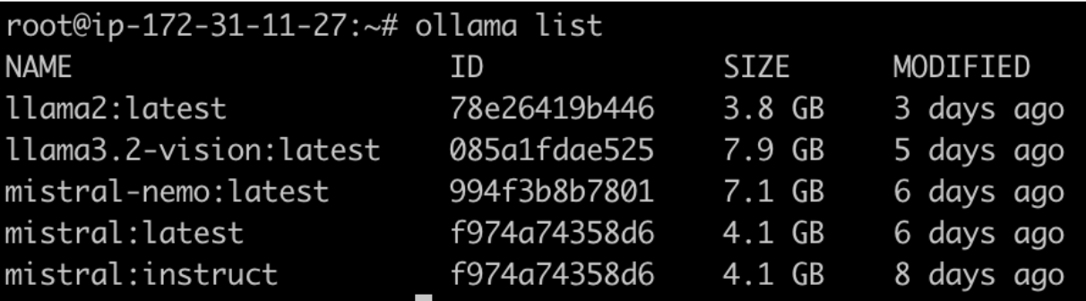 Ollama에서 설치된 모델 목록