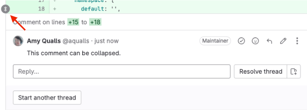 머지 리퀘스트 diff에서 댓글을 축소하는 아이콘.