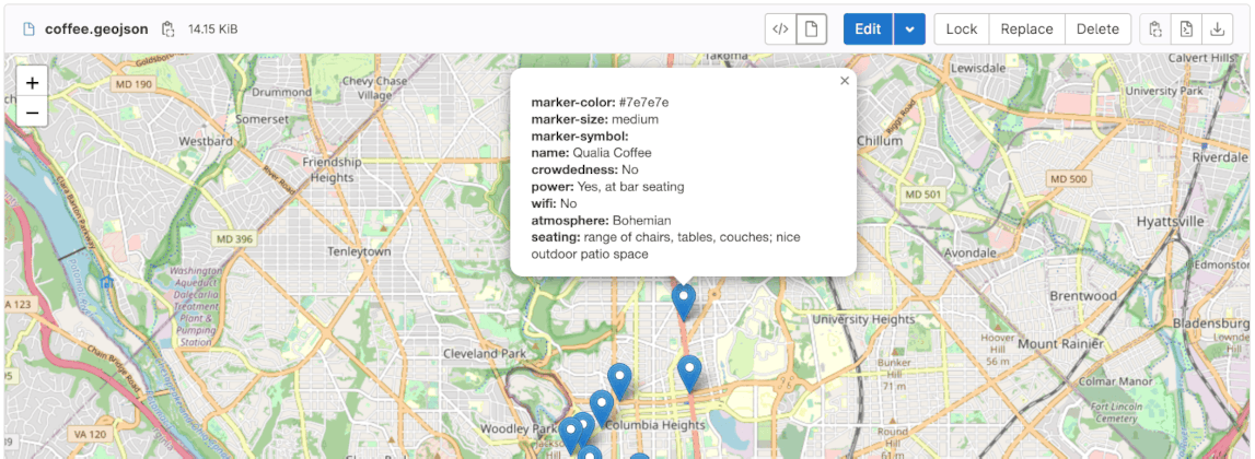 지도로 렌더링된 GeoJSON 파일