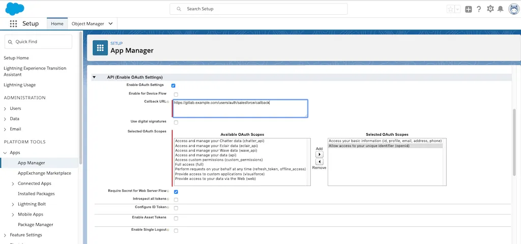 Salesforce OAuth 앱 세부 정보