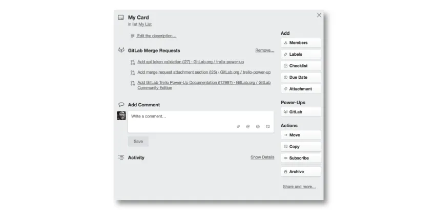 GitLab Trello Power-Ups - Trello card