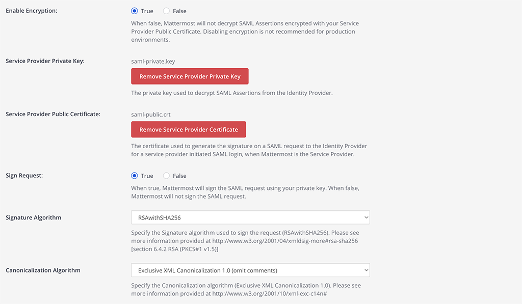 시스템 콘솔에서 서비스 제공자 개인 키와 서비스 제공자 개인 인증서를 모두 업로드합니다.