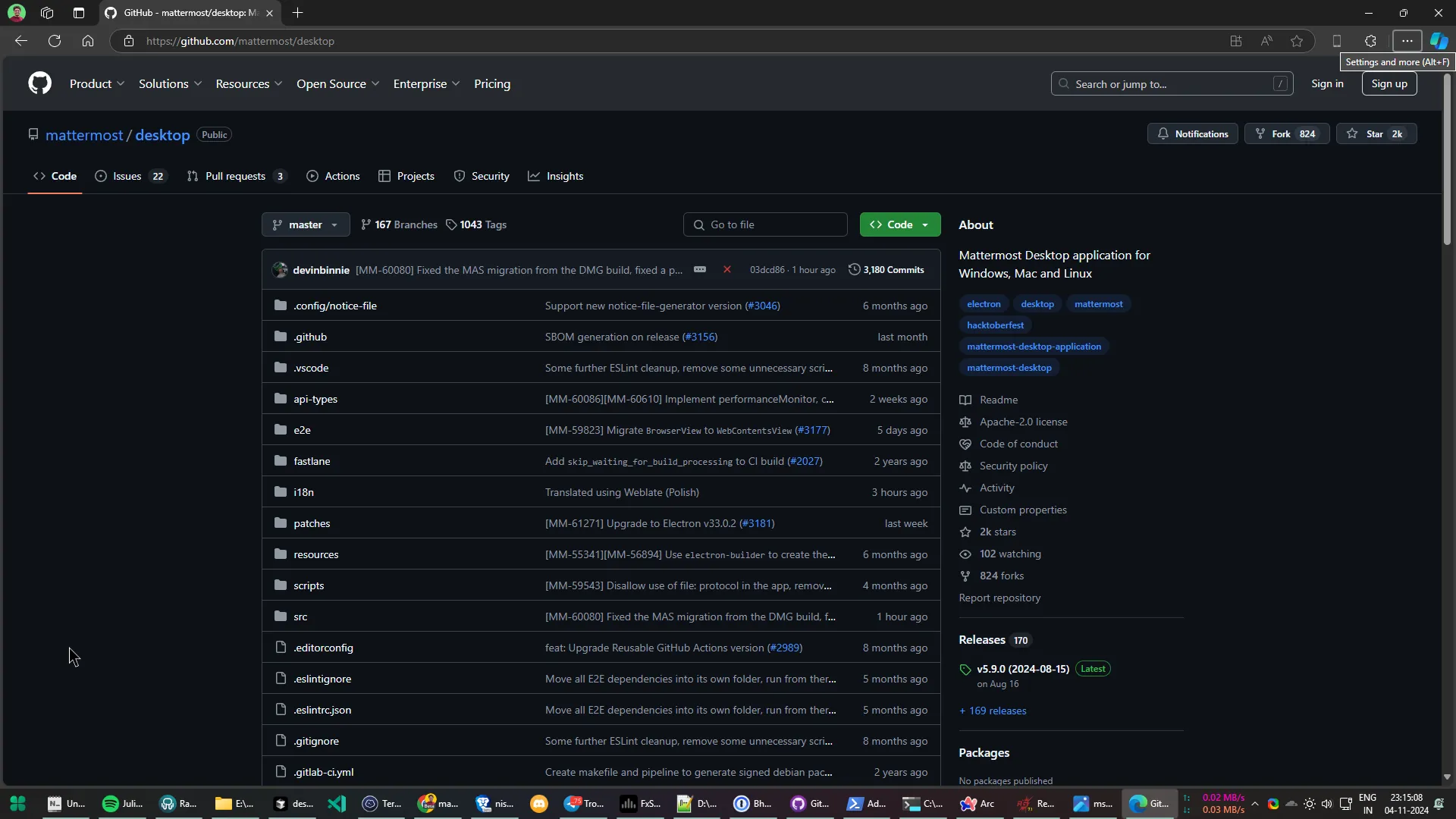 Go to the mattermost/desktop repository on GitHub.