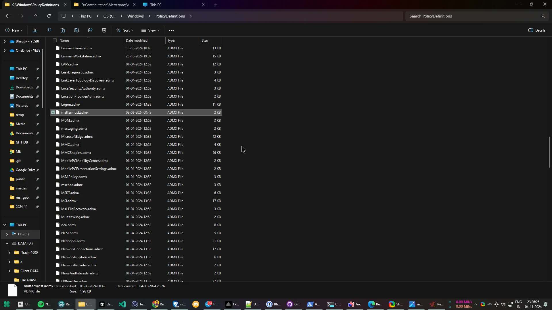 Verify the mattermost.admx file is present in the Windows\PolicyDefinitions directory.