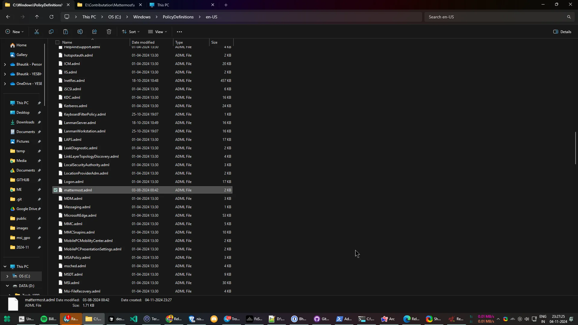 Verify the mattermost.adml file is present in the Windows\PolicyDefinitions\en-US directory.