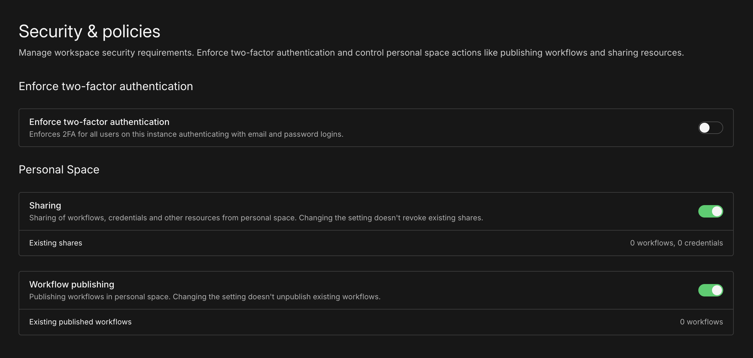 The new Security & policies settings section.