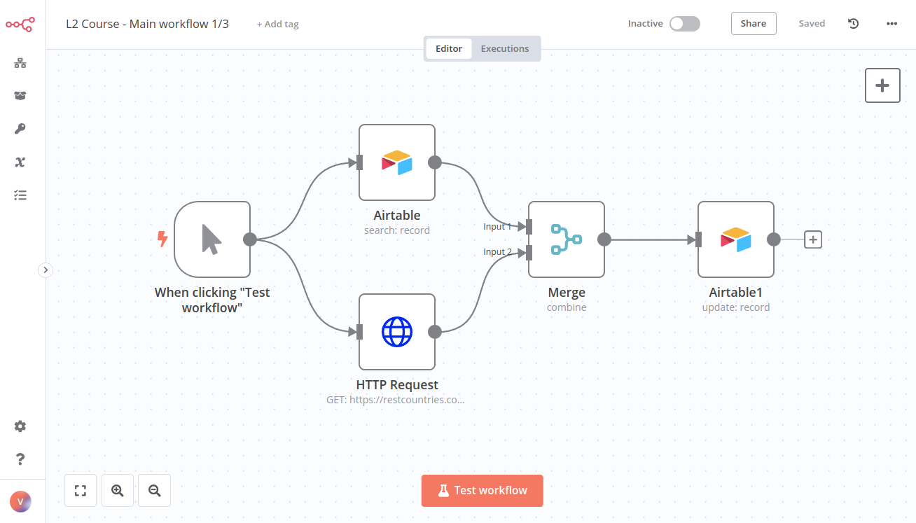 Airtable과 Countries API 데이터 병합을 위한 워크플로 1