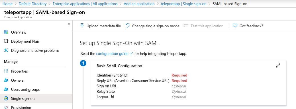 Basic SAML Configuration 편집