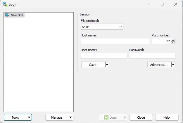 WinSCP Site Manager 창