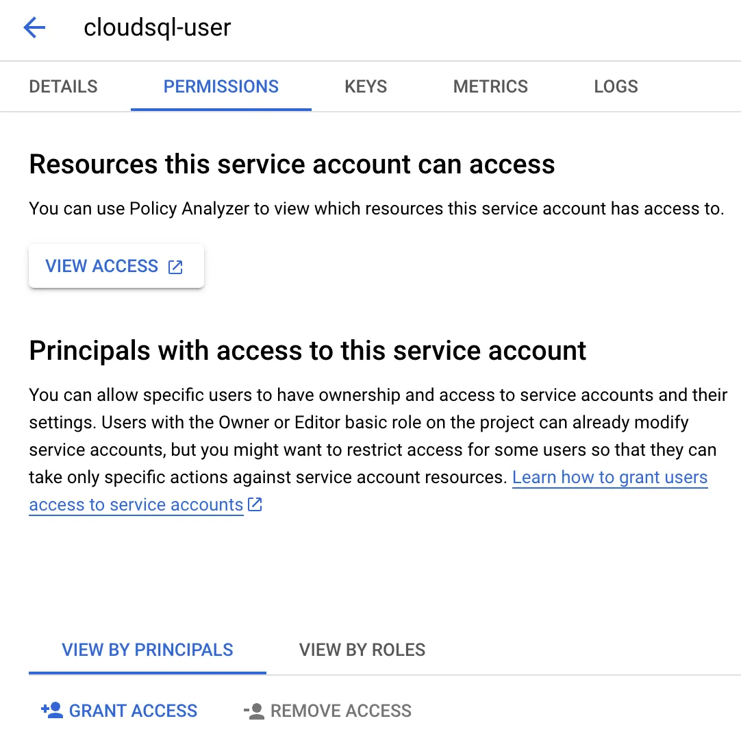 Select Service Account Permissions Tab