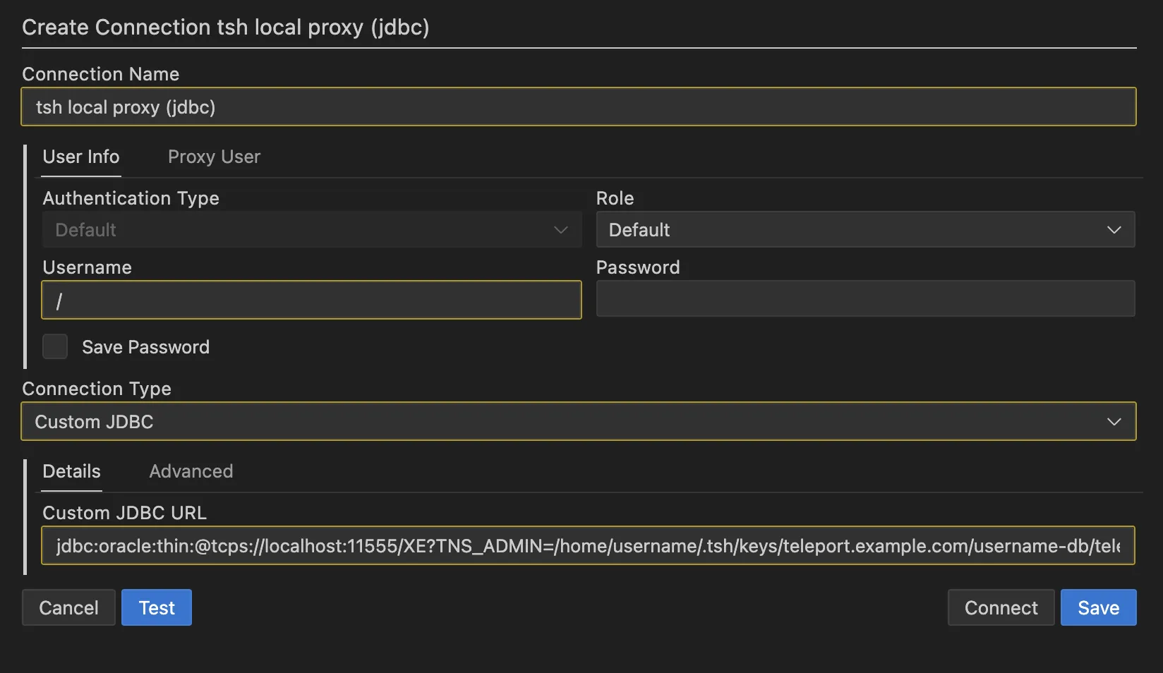 SQL Developer (VS Code) 연결 세부 정보 (JDBC)