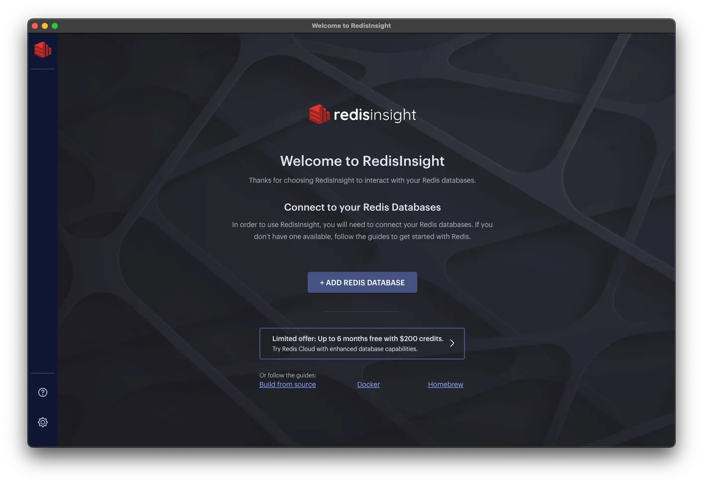 Redis Insight 시작 화면