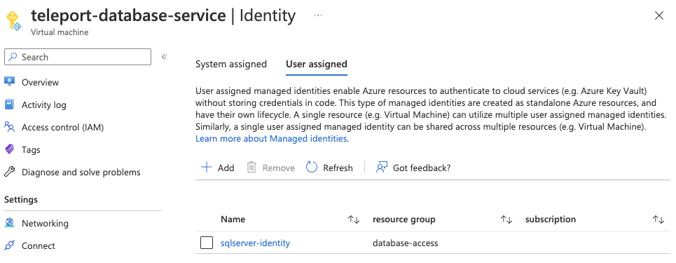 Azure 가상 머신 사용자 관리형 ID 페이지