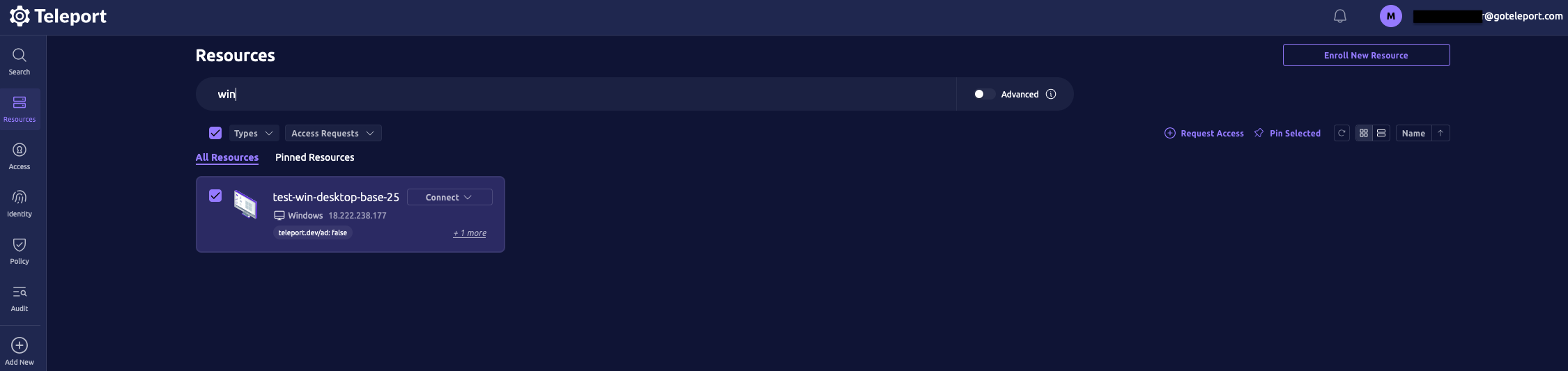 Teleport 웹 UI에서 Windows 데스크톱에 연결