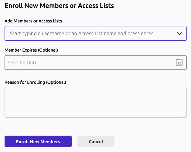 액세스 목록과 "Enroll Member" 버튼이 표시된 Web UI 스크린샷