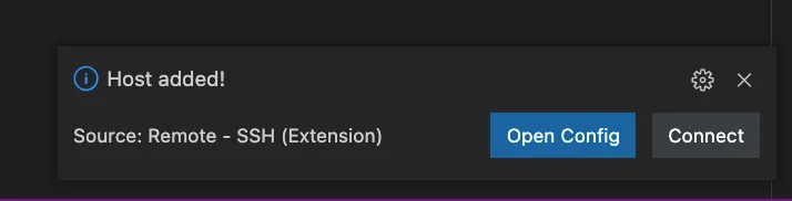 "Host added" 알림에 connect 버튼